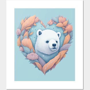 Heart with Feathers and Polar Bear Posters and Art